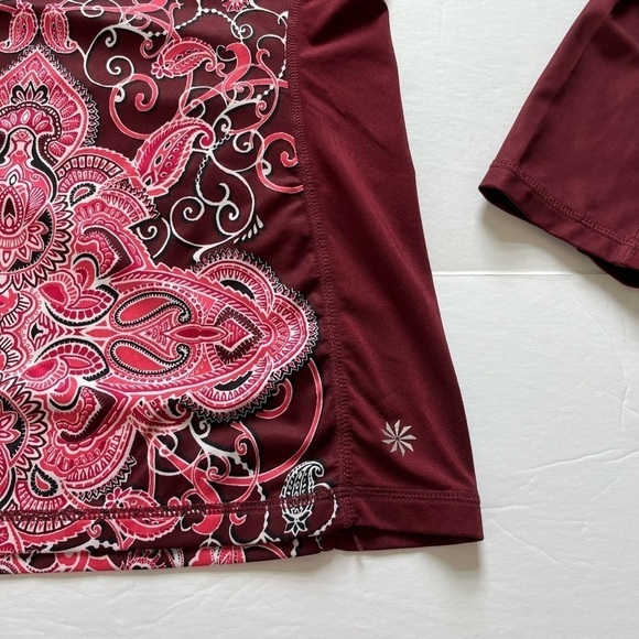 Athleta Runaway Paisley Long Sleeve Top Size Medium Red Pink - Picture 6 of 8